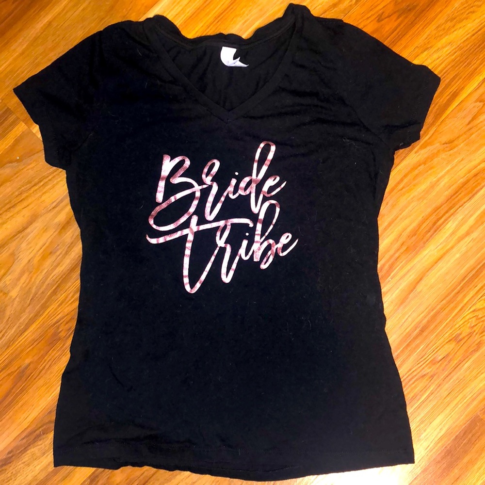 Bride tribe black t-shirt with rose gold foil